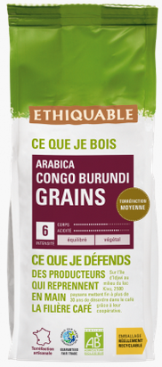 Café grains Congo/Burundi -Bio- 500g (Ethiquable)