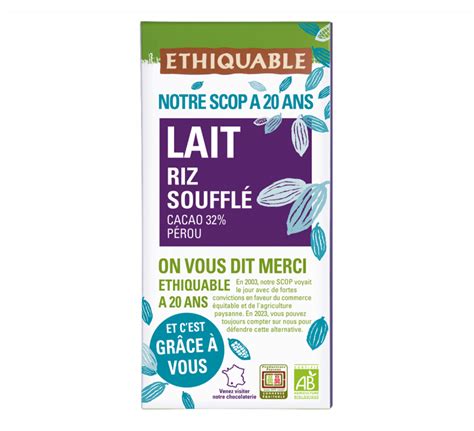 Chocolat lait riz soufflé - bio - tablette 100g (Ethiquable)